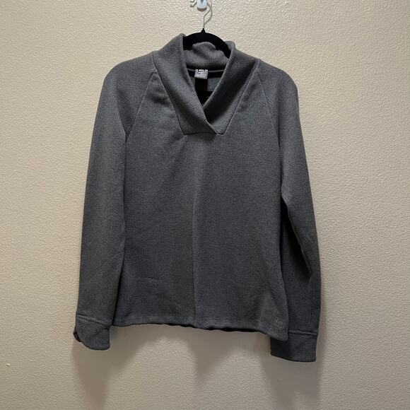 REI Sweater Heather Gray Shawl Collar Long Sleeve Pullover Fleece Sz M - Picture 2 of 10